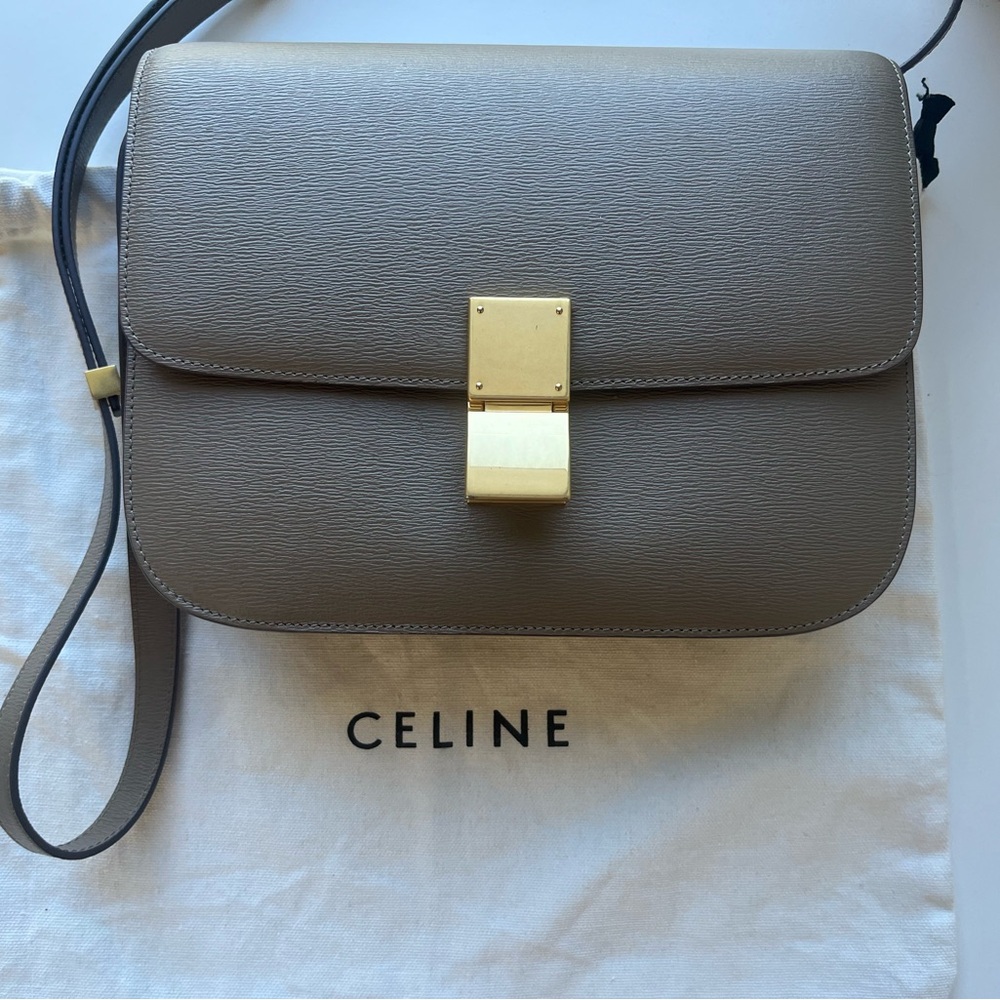 Celine Classic Box Tan Crossbody Bag with Gold Hardware